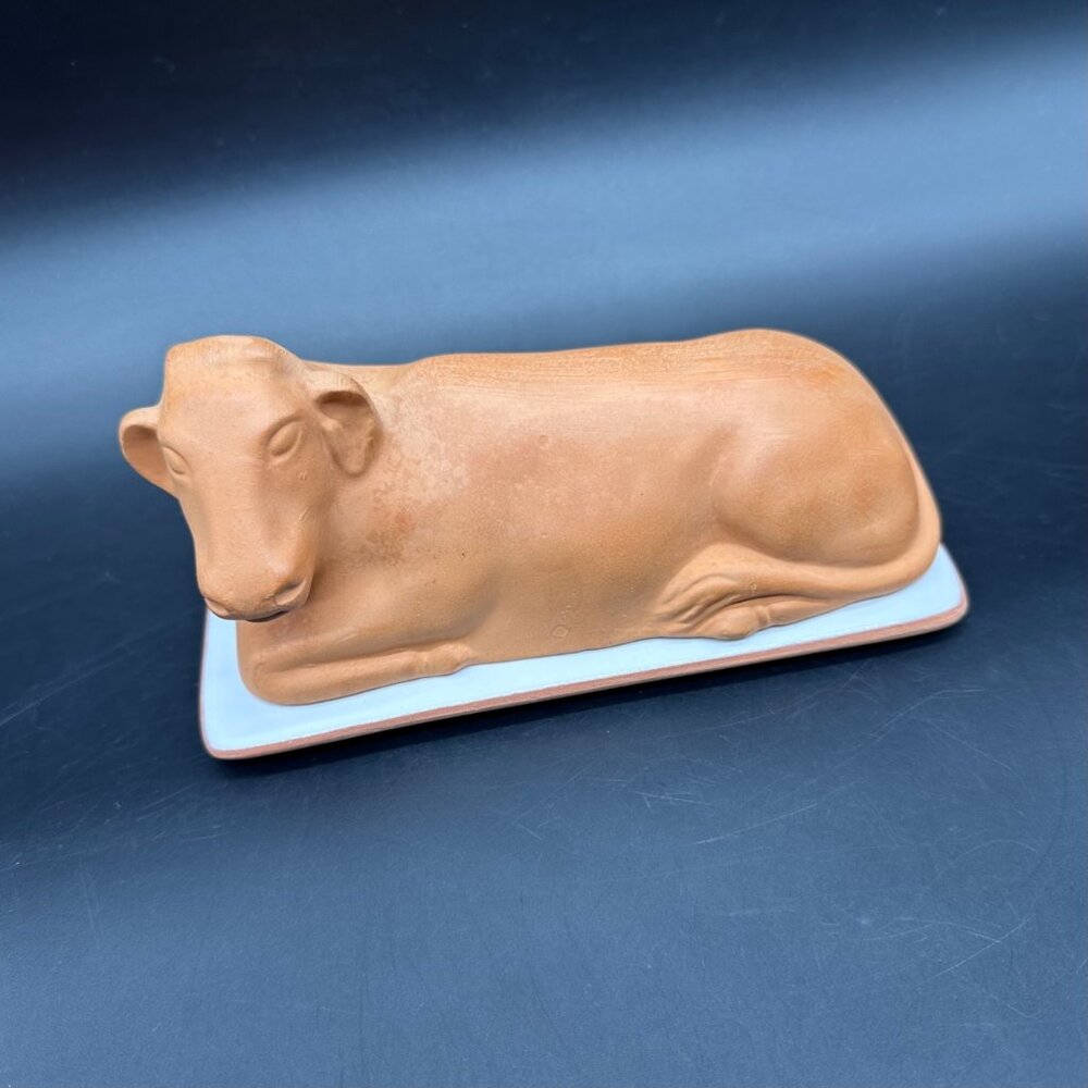 Vintage Cow Butter Dish Romertopf USA Terracotta Farmhouse Kitchen Decor Retro